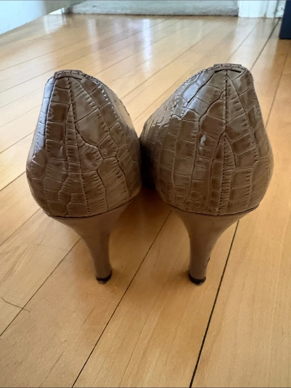 Anne Klein Taupe Croc-Embossed Kitten Heel Pumps
